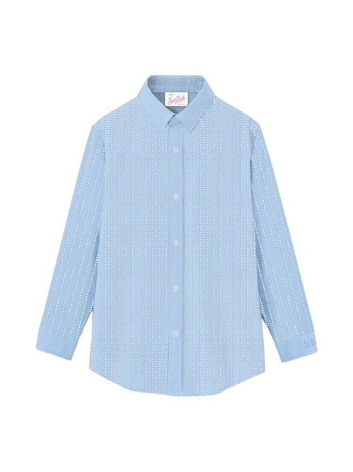 camicia donna azzurro con strass MC2 Saint Barth | MEREDITH-POPELINE STRASS STRIPES31